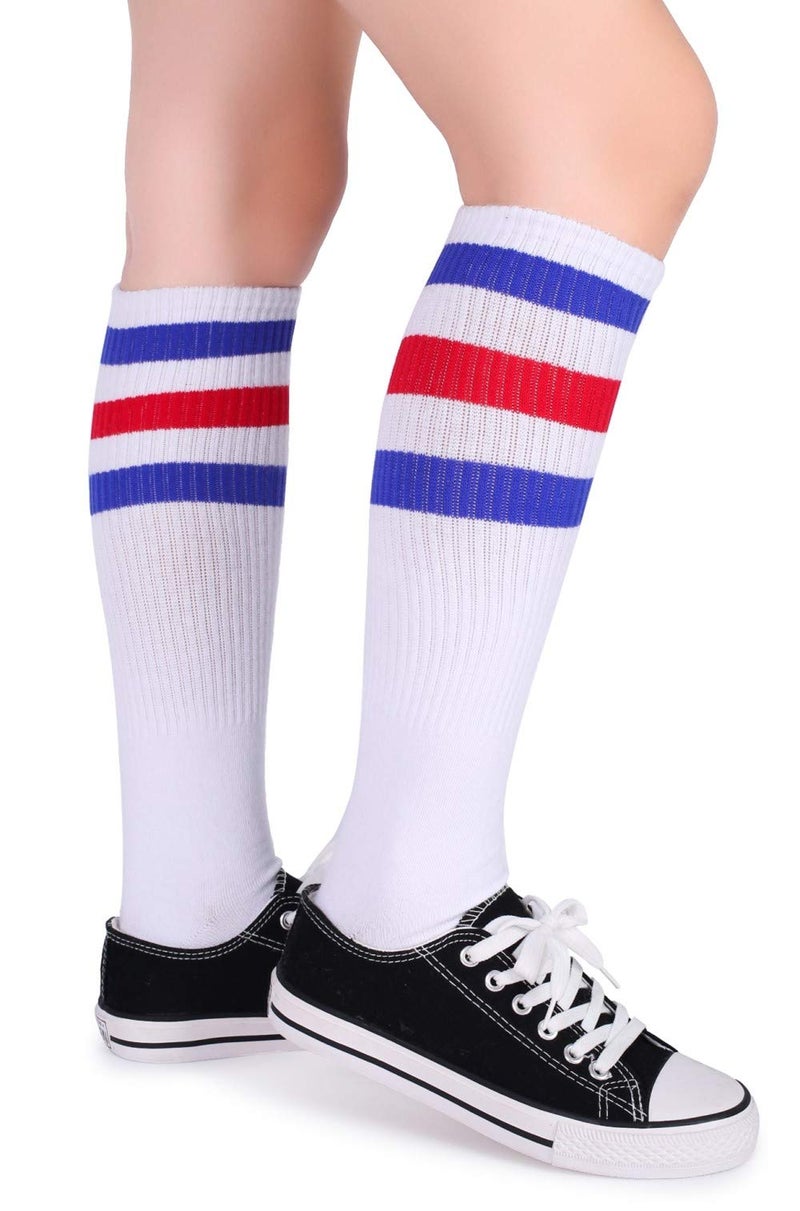 Pareberry Classical Triple Stripes Soft Cotton Over-the-Calf Retro Tube Socks (A-Pair(Blue/Red/White)) - Image 4